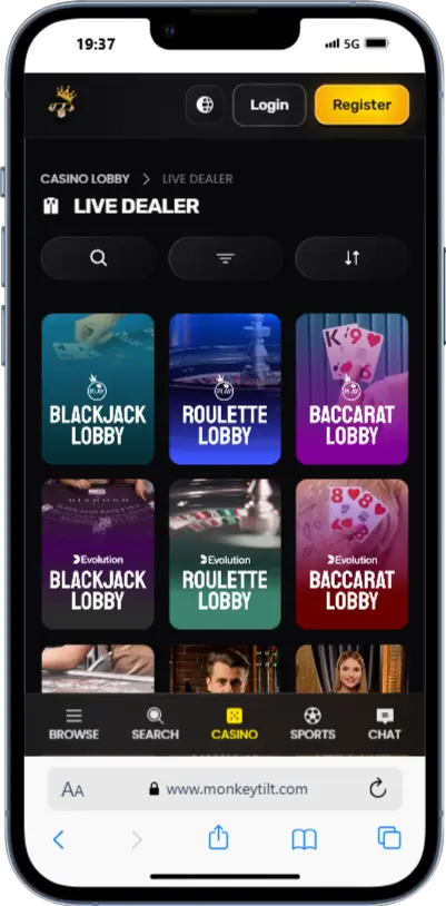Live Casino Monkey Tilt