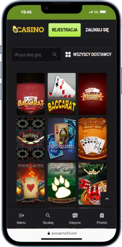 Gry stołowe w Avo Casino zrzut ekranu