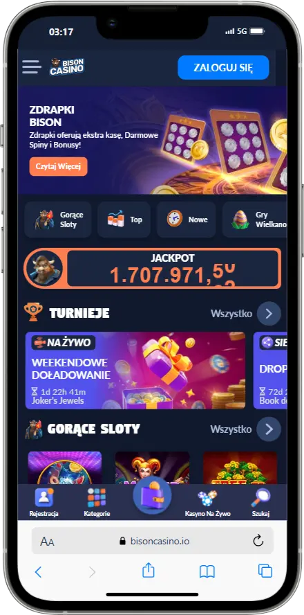 Oficjalna strona Bison Casino zrzut ekranu