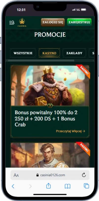 Bonusy kasyno Casinia zrzut ekranu