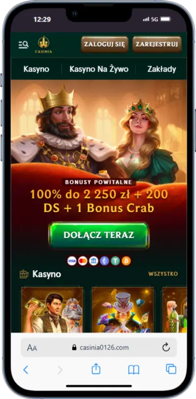 Oficjalna strona internetowa Casinia zrzut ekranu