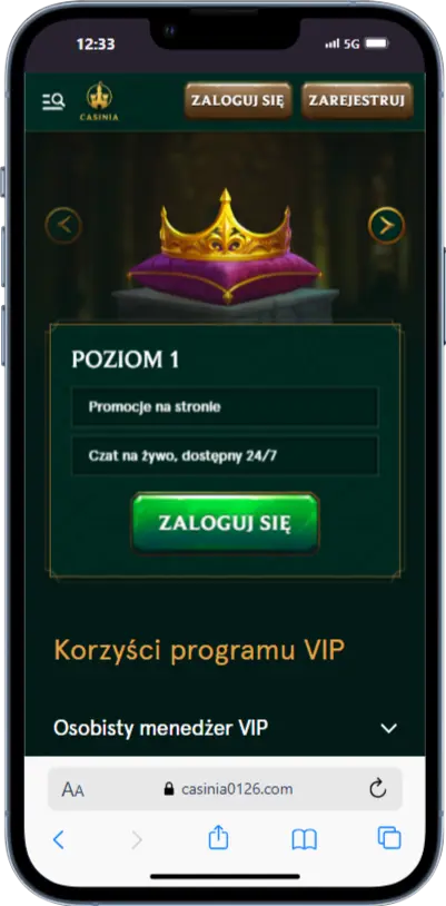 Program VIP w Casinia zrzut ekranu