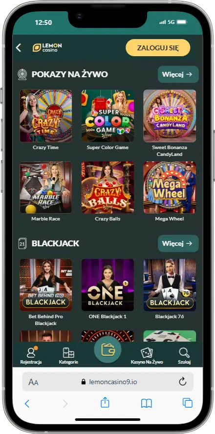 Kasyno na żywo w Lemon Casino zrzut ekranu