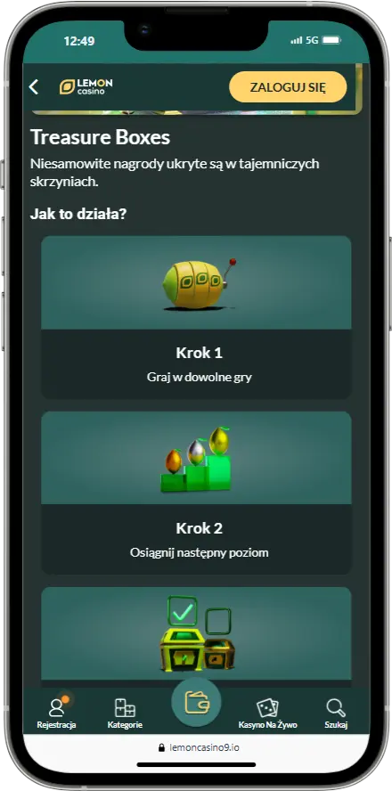 Skrzynie z bonusami w Lemon Casino zrzut ekranu