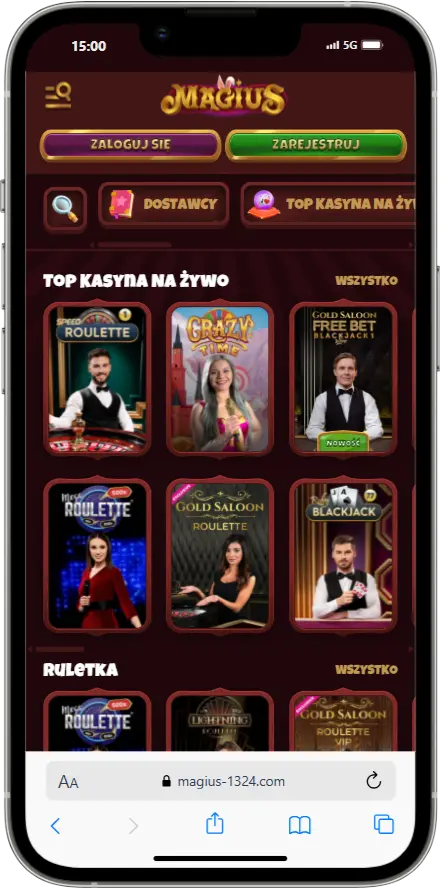 Kasyno na żywo w Magius Casino zrzut ekranu