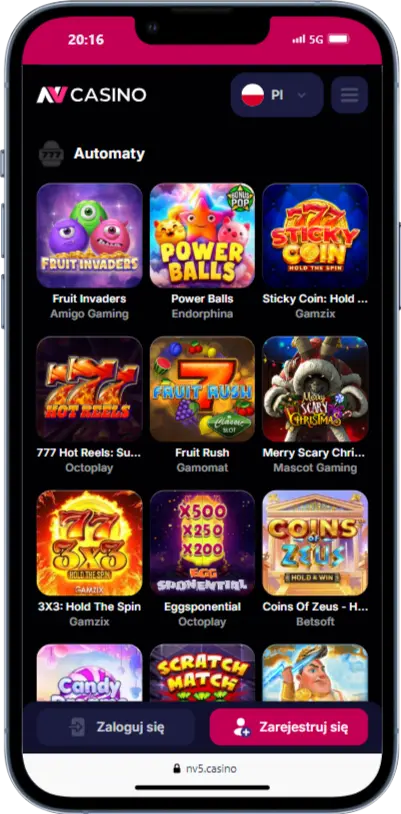 Automaty w NV Casino zrzut ekranu