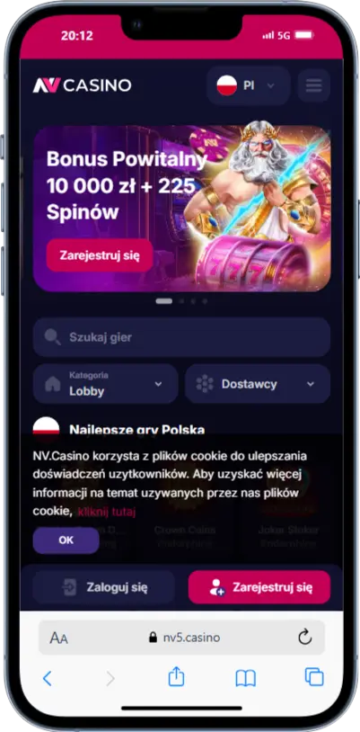 Oficjalna strona kasyna NV zrzut ekranu