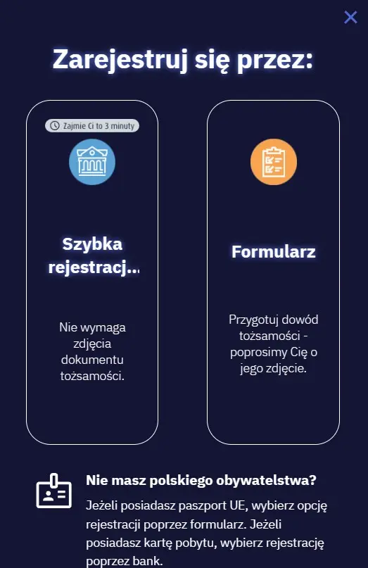 Rejestracja w Total Casino zrzut ekranu
