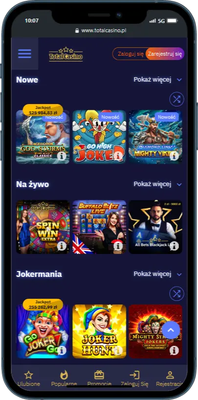 Oficjalna strona Total Casino zrzut ekranu