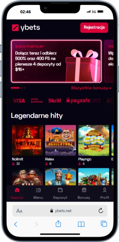 Oficjalna strona Ybets zrzut ekranu