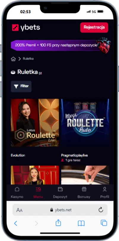Ruletka w kasynie Ybets zrzut ekranu
