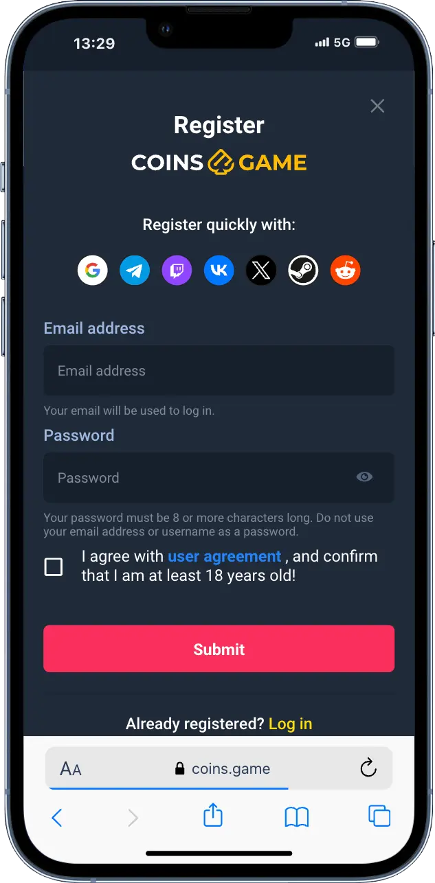 Coins Game official website screenshot