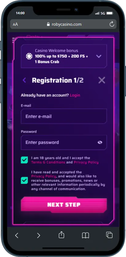 Sign Up RobyCasino