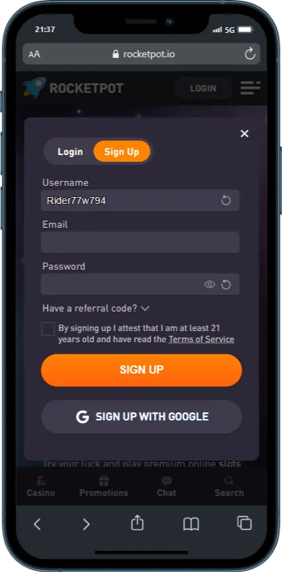 Rocketpot Registration Page
