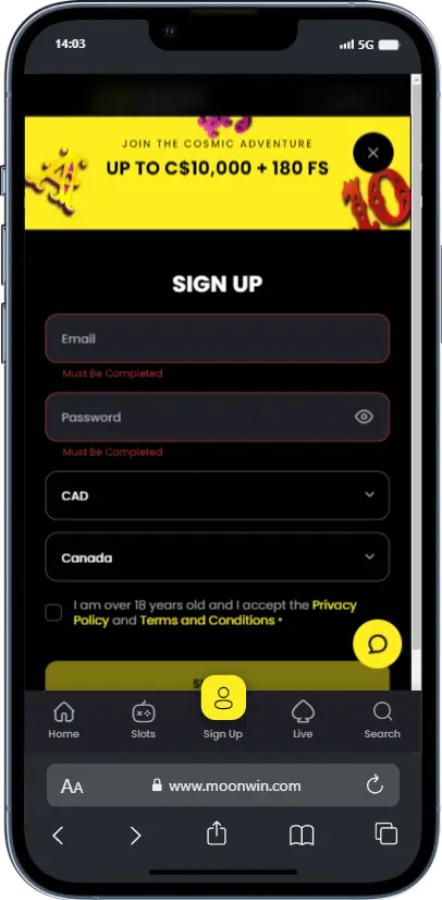 Registration at Moonwin
