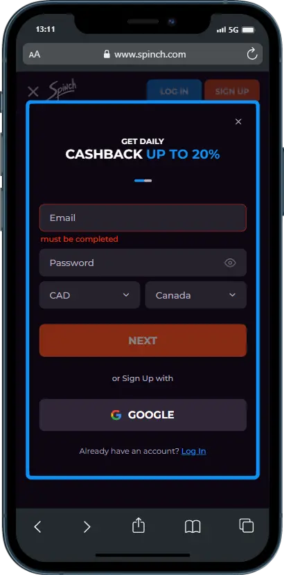 Sign up Spinch