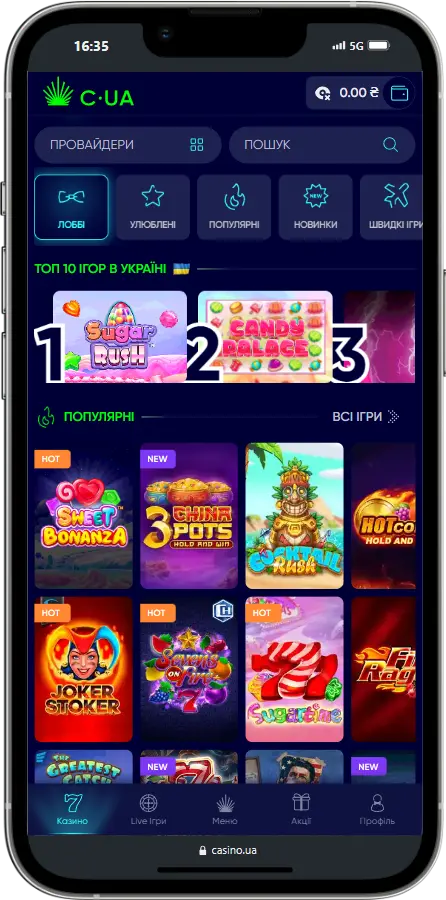 CasinoUA функціонал кабінету